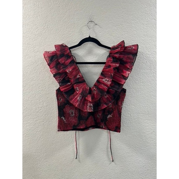 Anthropologie Red Ruffled Blouse - Picture 6 of 7